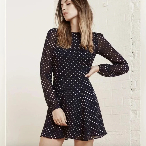 REFORMATION Viscose POLKA DOT Print V-BACK Balloon Sleeve WESTWOOD MINI Dress 0 - Picture 12 of 13